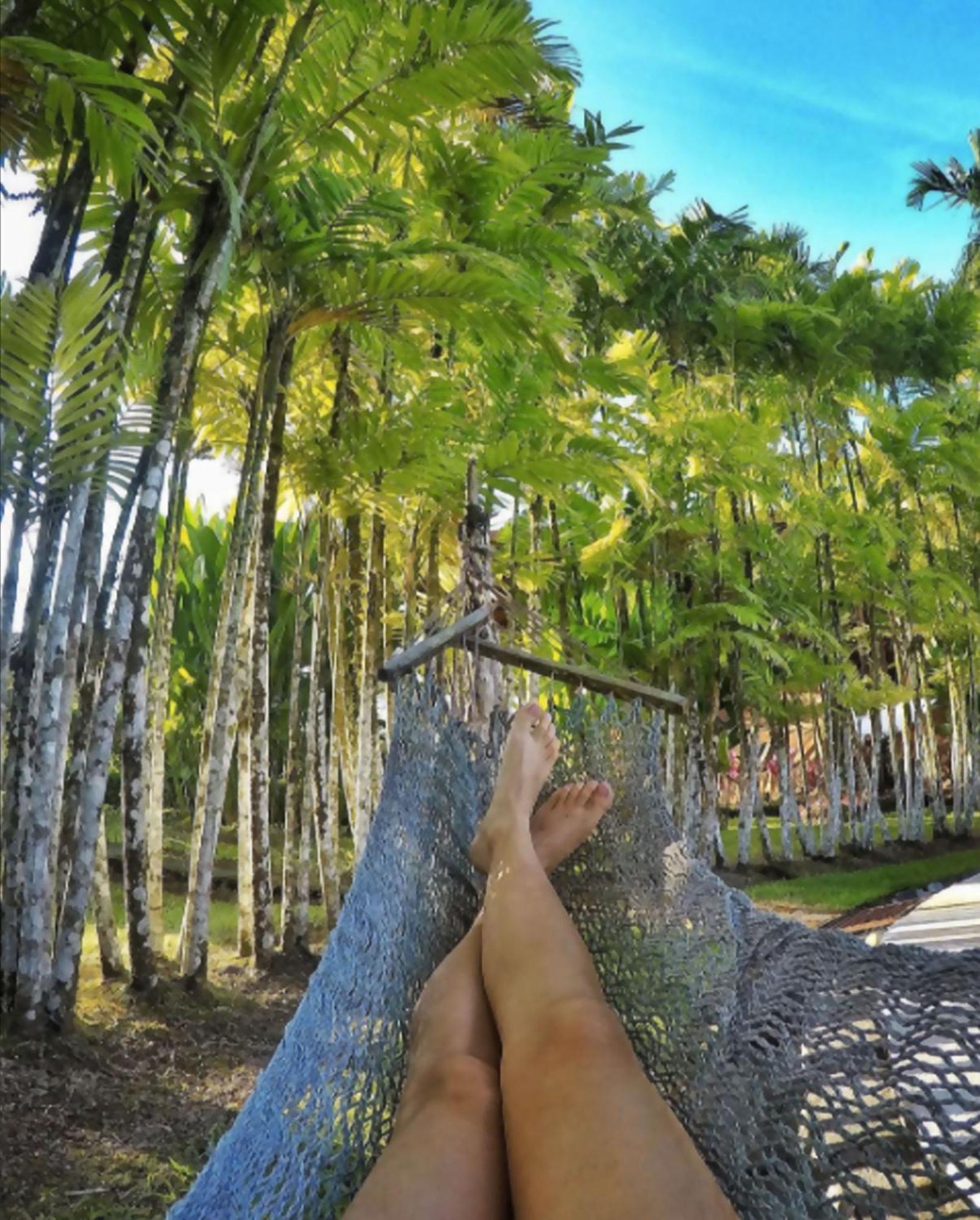 Arenal Backpackers Resort La Fortuna Bagian luar foto A woman's feet in a hammock